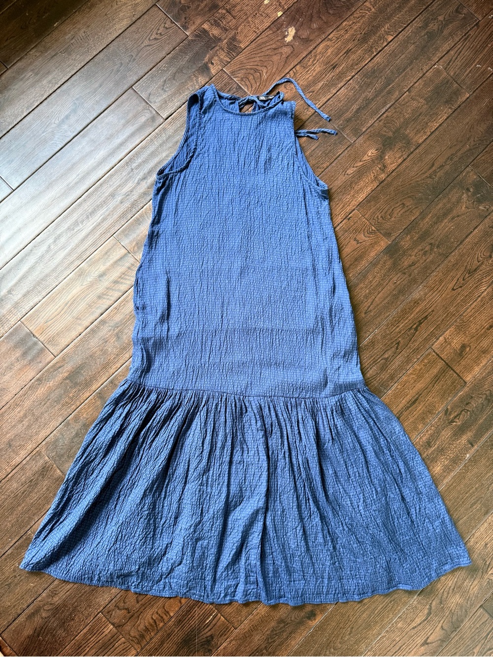 Zara Sleeveless Dark Blue Tiered Maxi Dress with Pockets - Picture 9 of 9